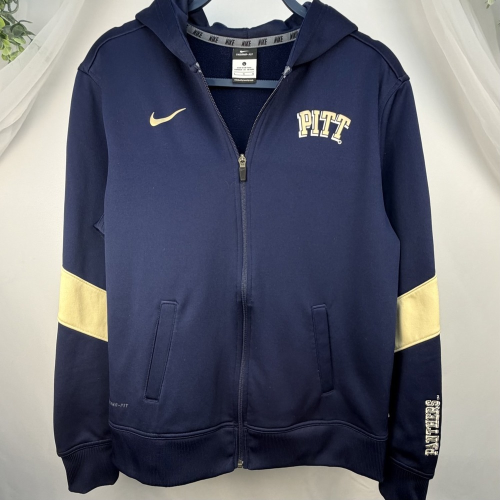 Nike Pitt Panthers Hoodie Full Zip Men's L Navy Blue Therma-FIT NCAA Football